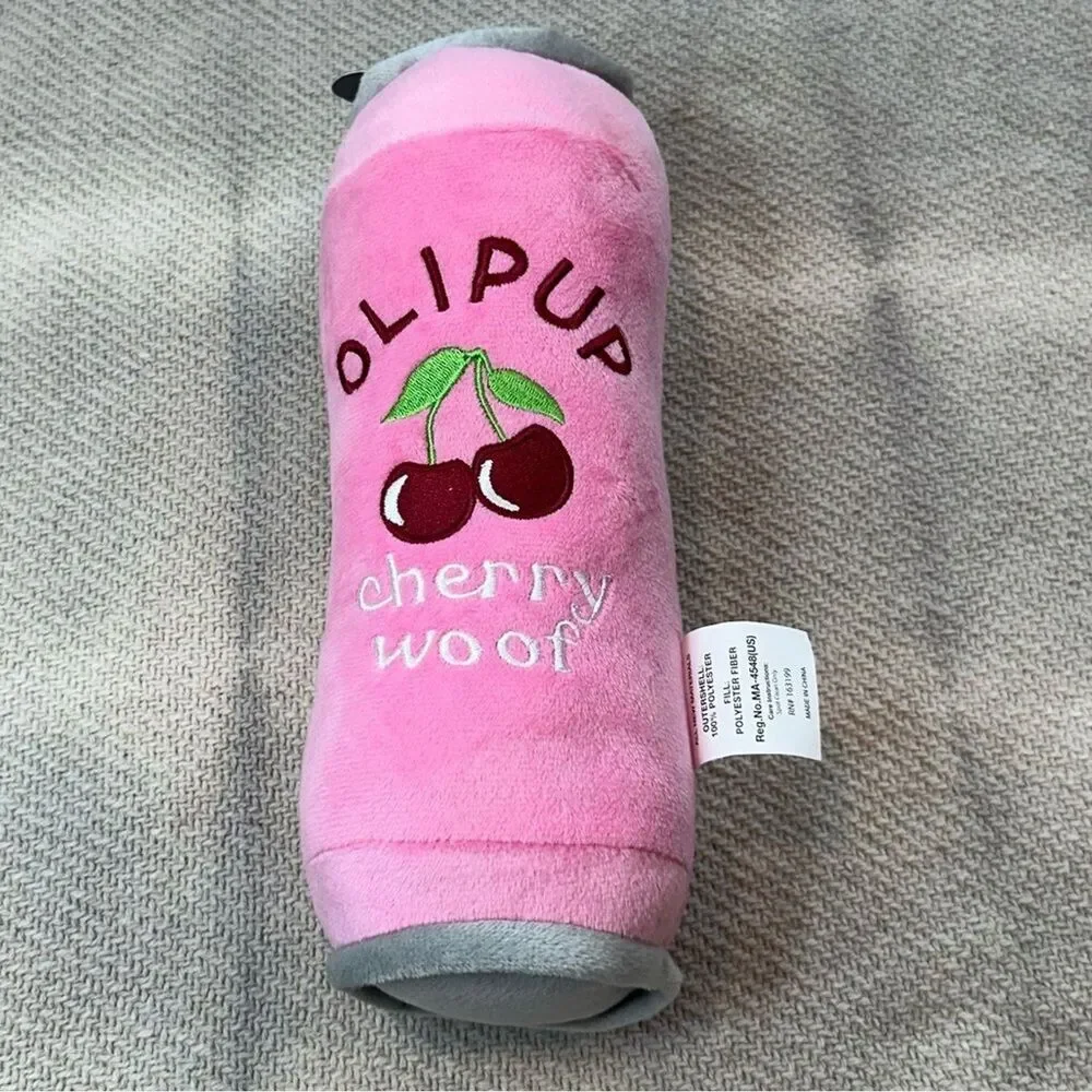 Olipup Cherry Woof Bottle Cruncher Dog Toy NWT Pink Valentine Gift Pet Puppy